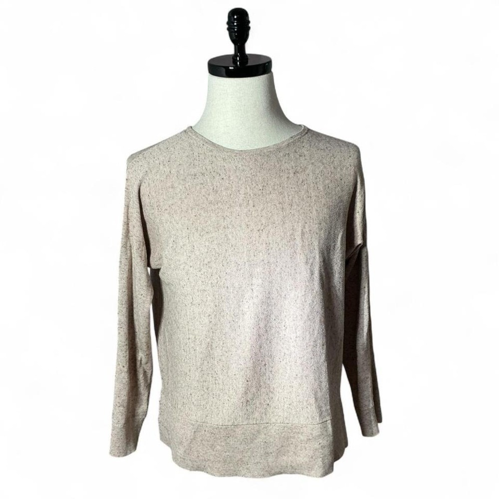 Banana Republic Speckled Knit Sweater Women M Beige Oatmeal Crewneck Top